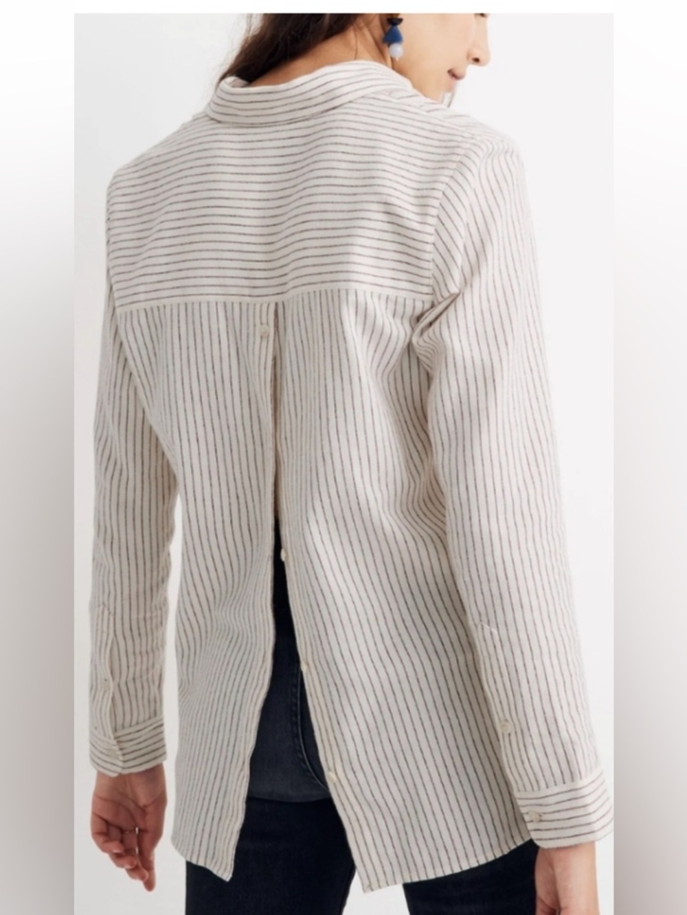 Madewell Ex Boyfriend Button Back Shirt XL/XXL Cream Burgundy Stripe Flannel